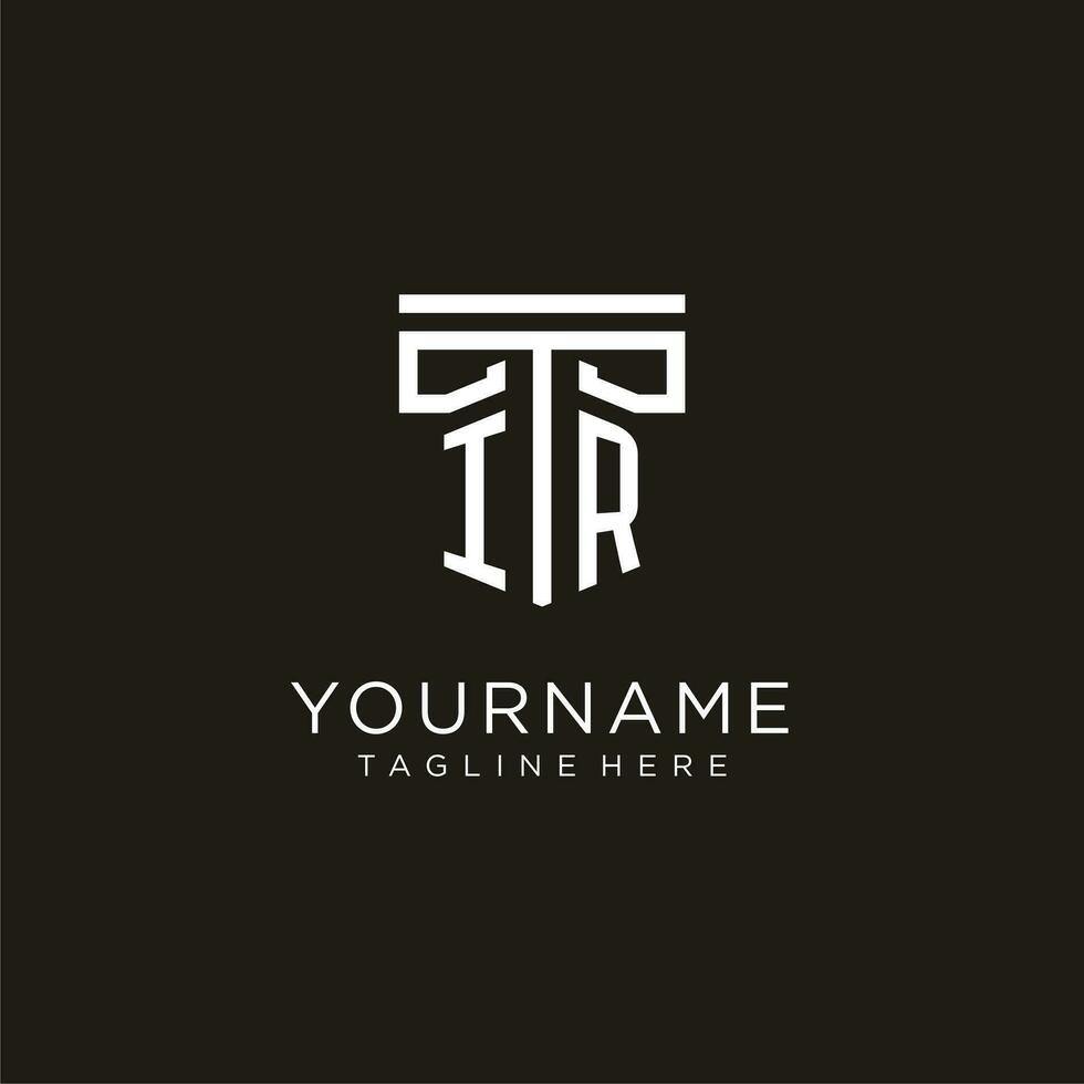 IR initial logo with geometric pillar style design vector