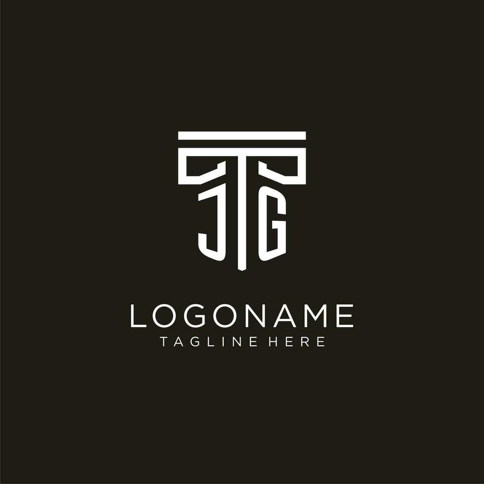 JG initial logo with geometric pillar style design vector