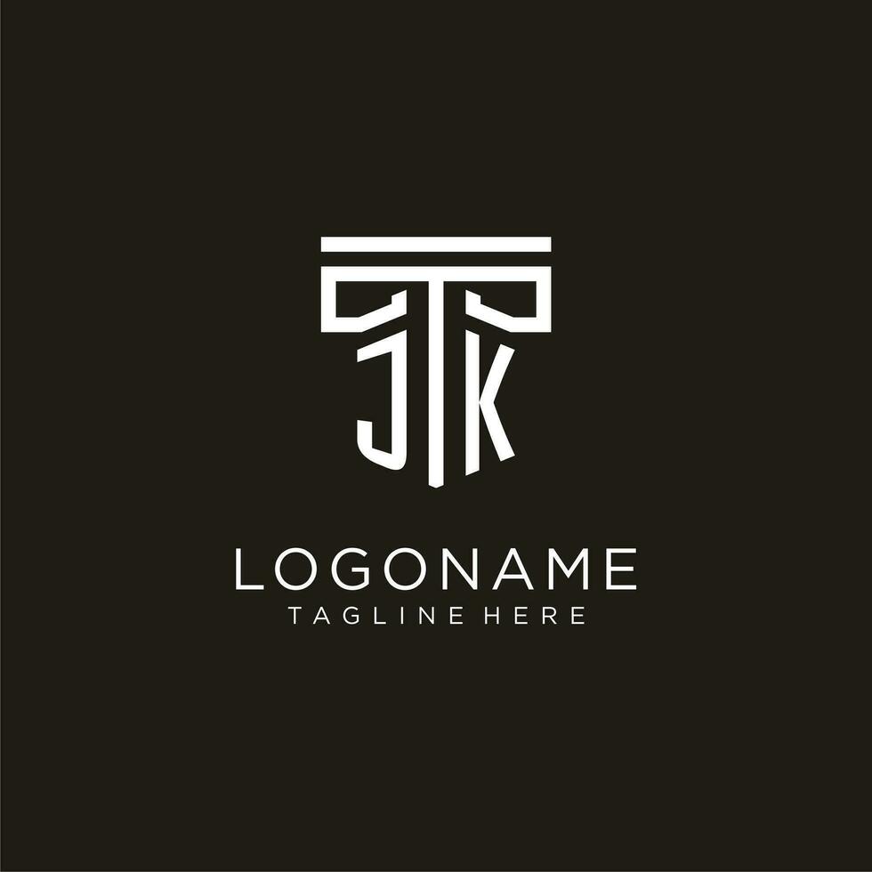 JK initial logo with geometric pillar style design vector