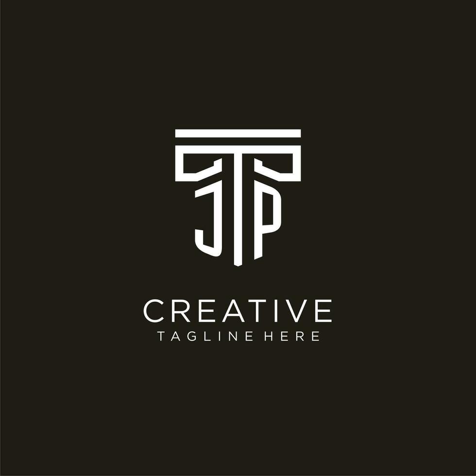 JP initial logo with geometric pillar style design vector