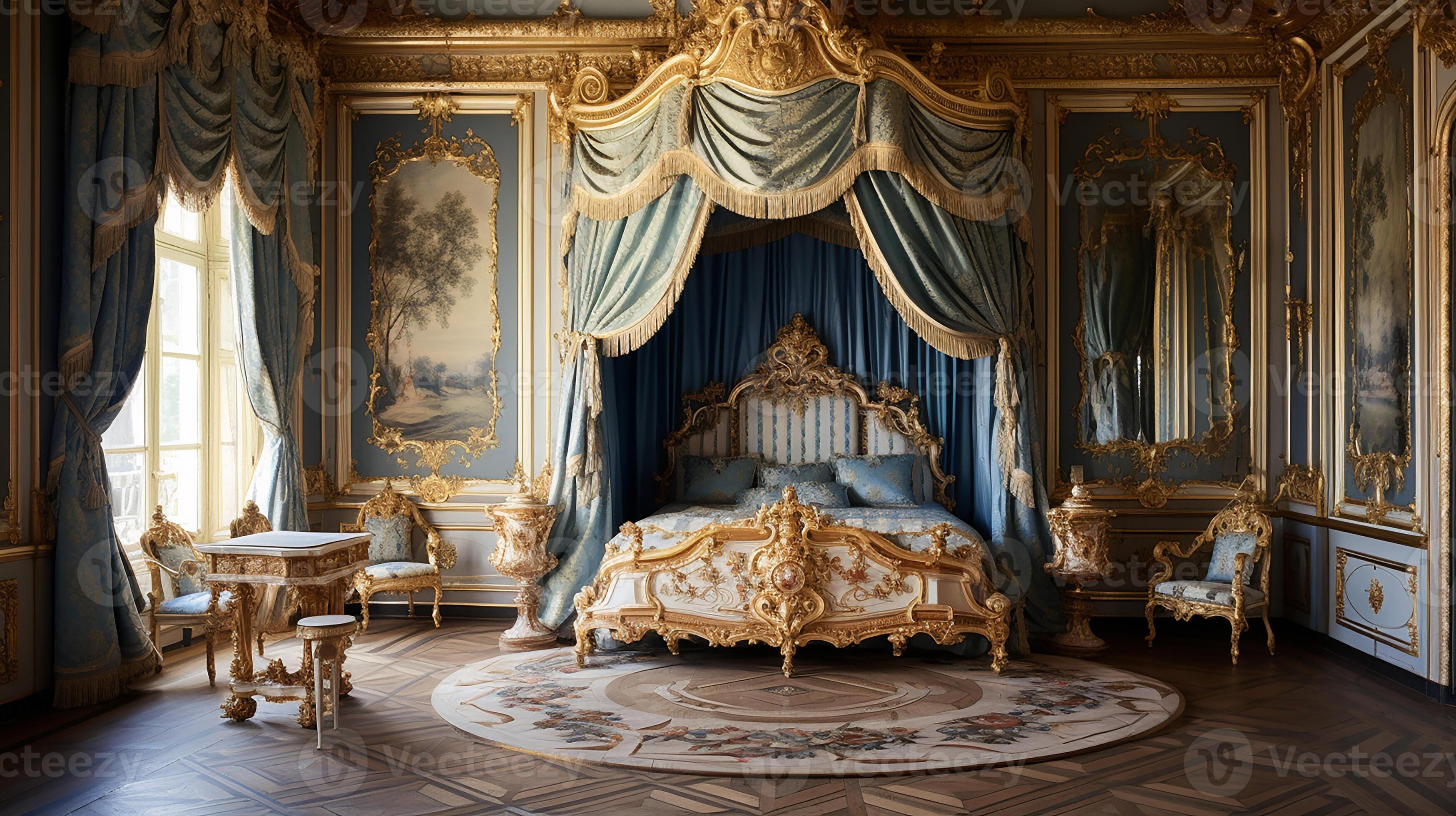 Photo of the bedroom of the Palace of Versaille, France. Generative AI