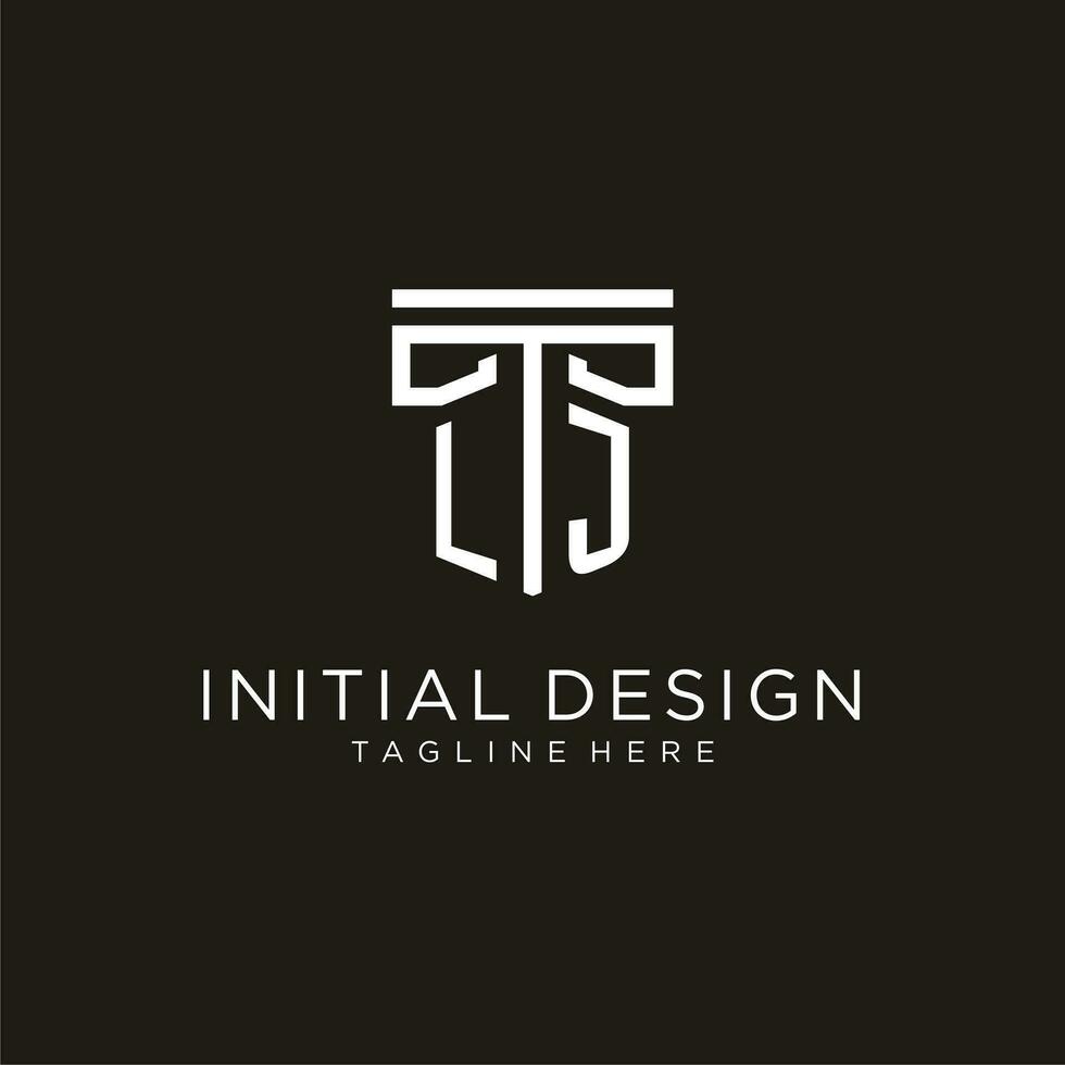 LJ initial logo with geometric pillar style design vector