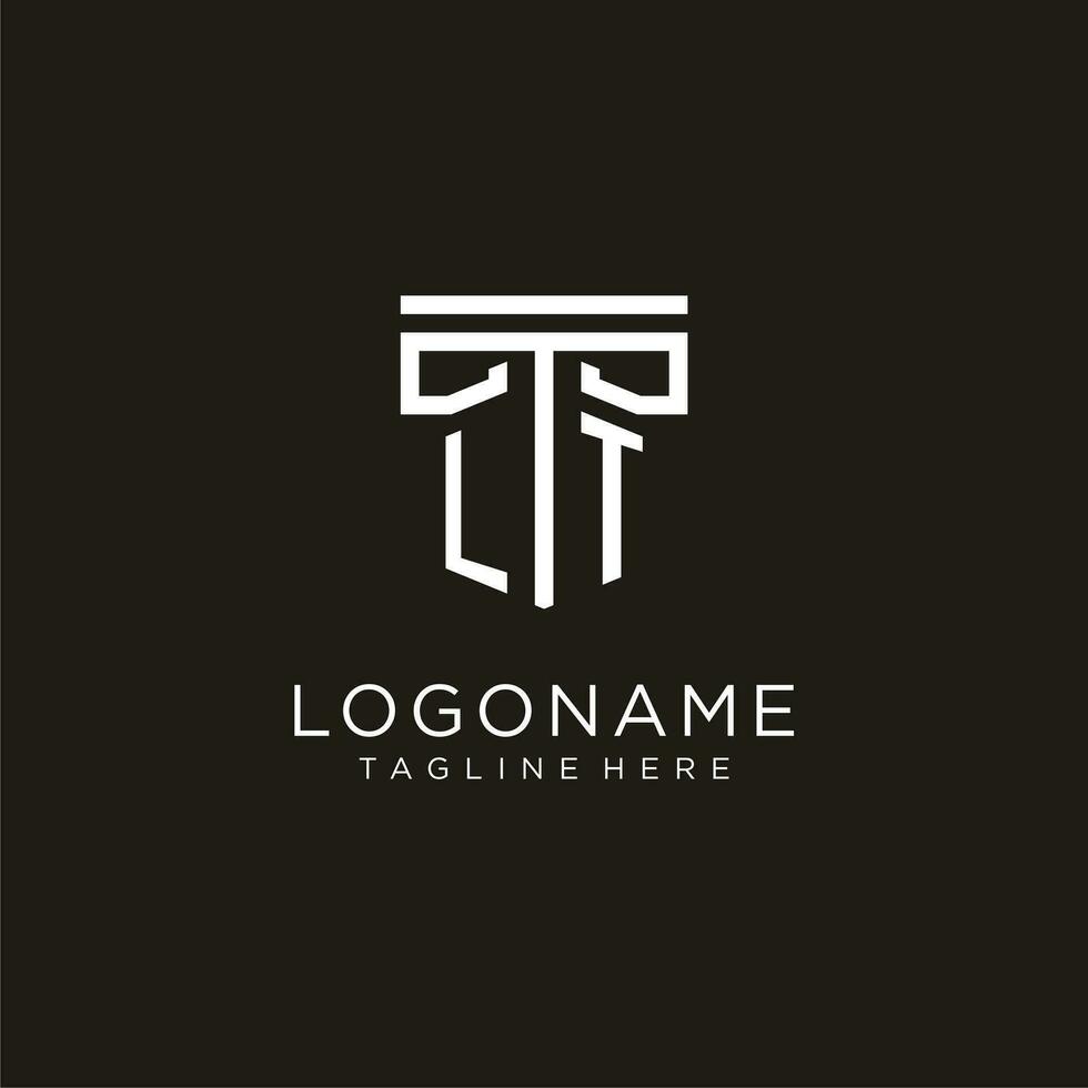 LT initial logo with geometric pillar style design vector