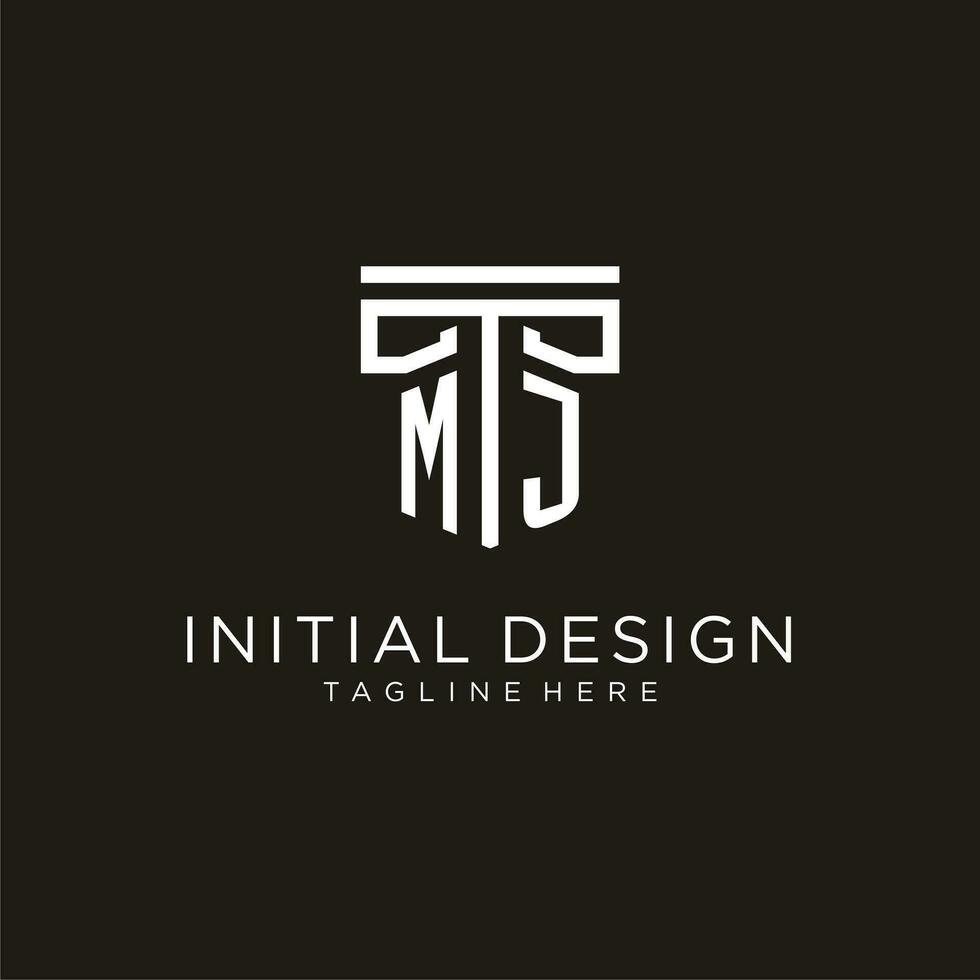 MJ initial logo with geometric pillar style design vector