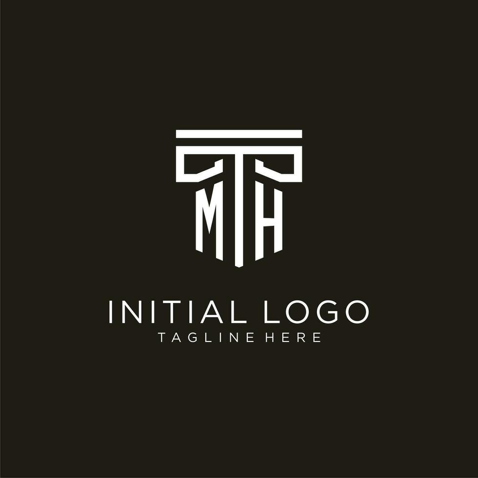 MH initial logo with geometric pillar style design vector