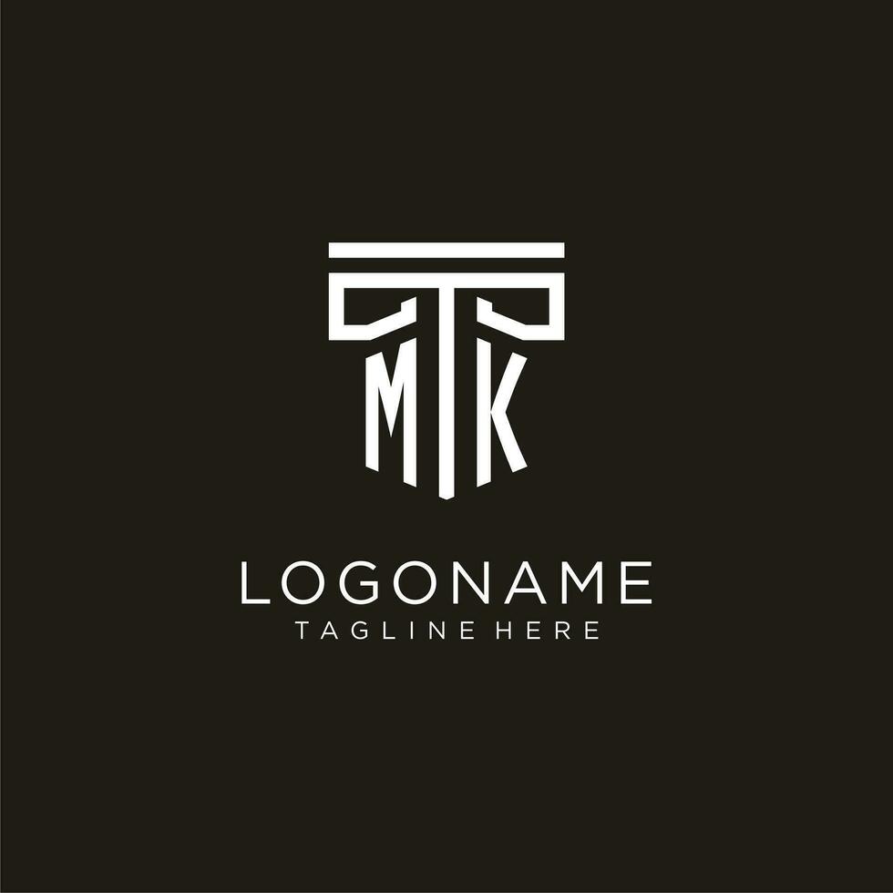 MK initial logo with geometric pillar style design vector