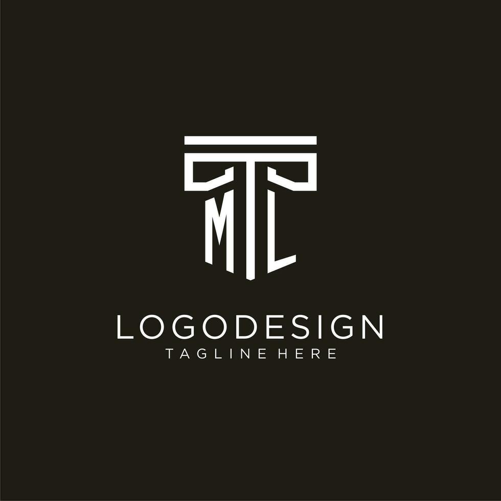 ML initial logo with geometric pillar style design vector