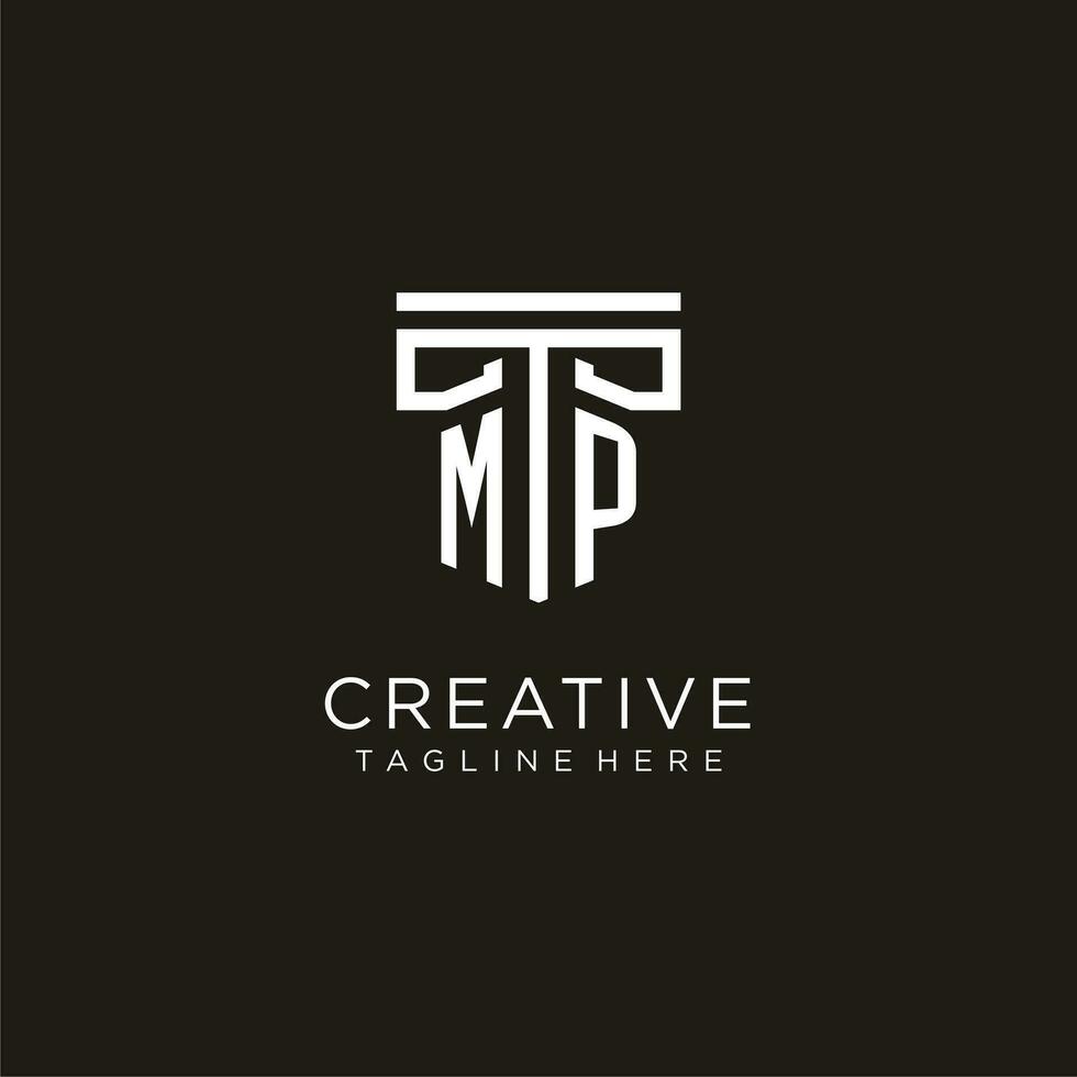 MP initial logo with geometric pillar style design vector