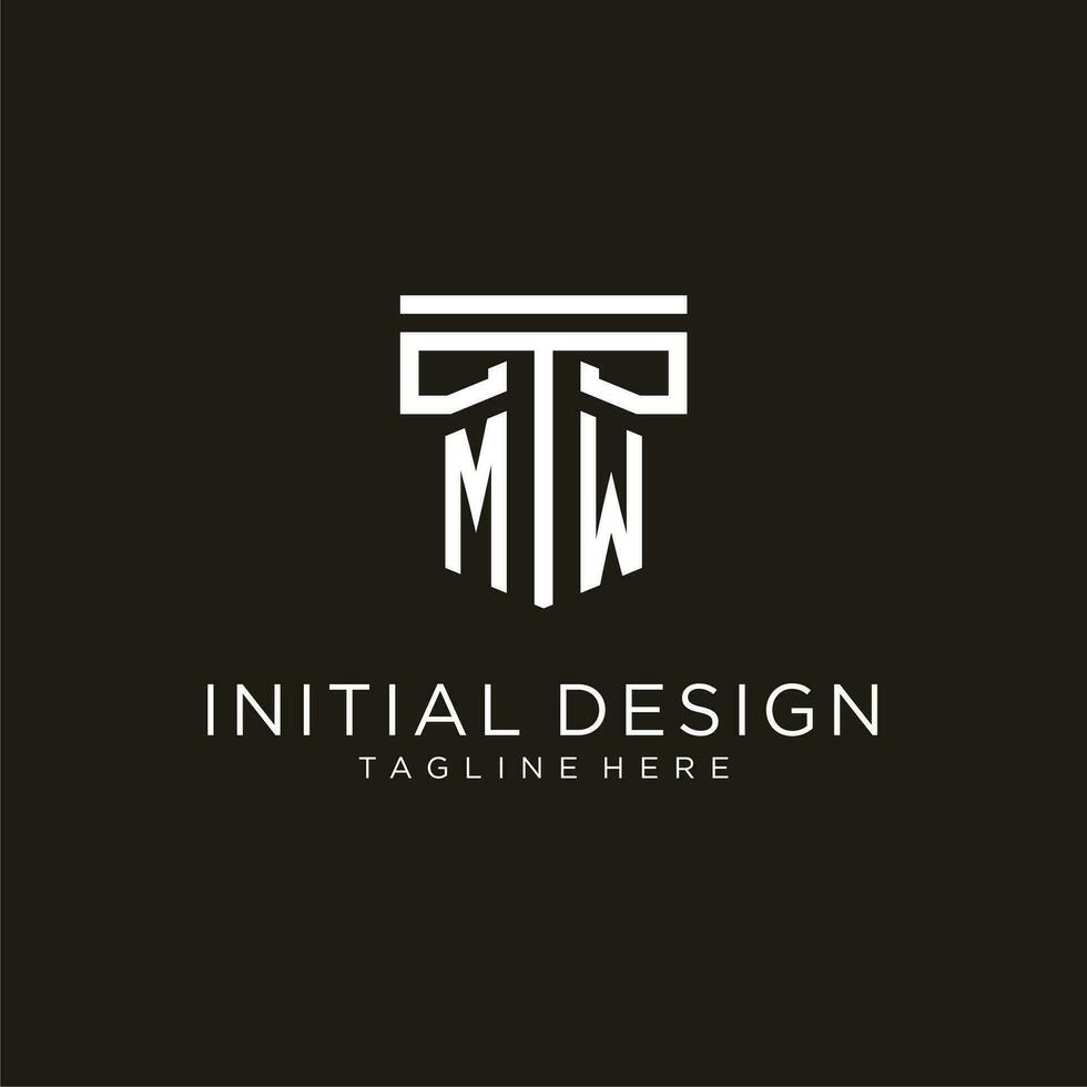 MW initial logo with geometric pillar style design vector