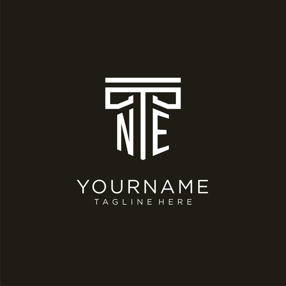 NE initial logo with geometric pillar style design vector