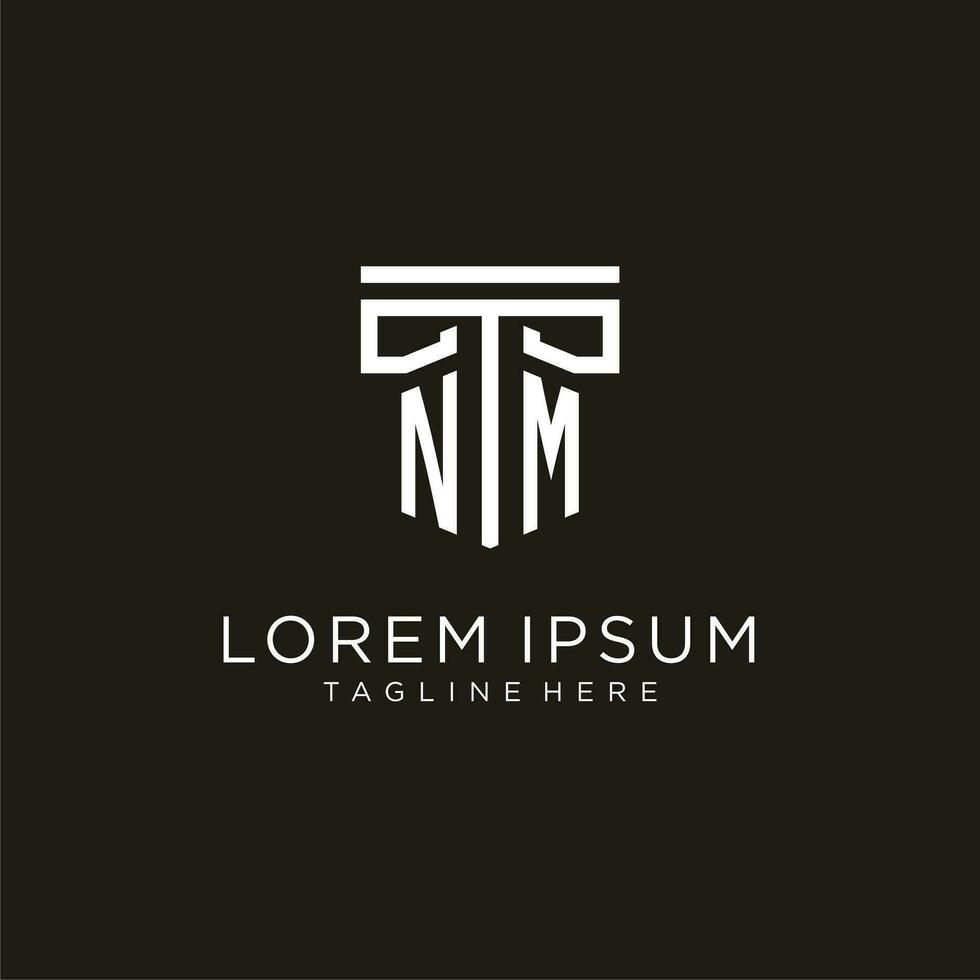 NM initial logo with geometric pillar style design vector