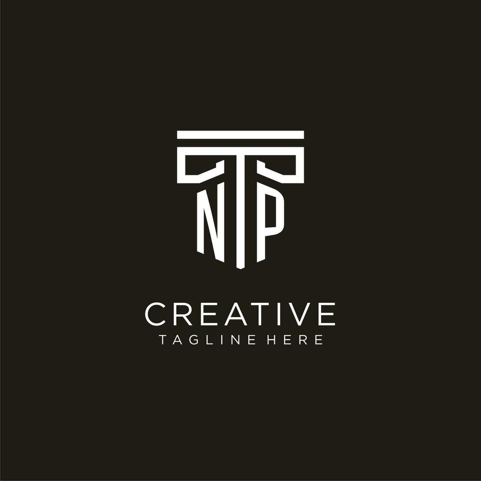 NP initial logo with geometric pillar style design vector