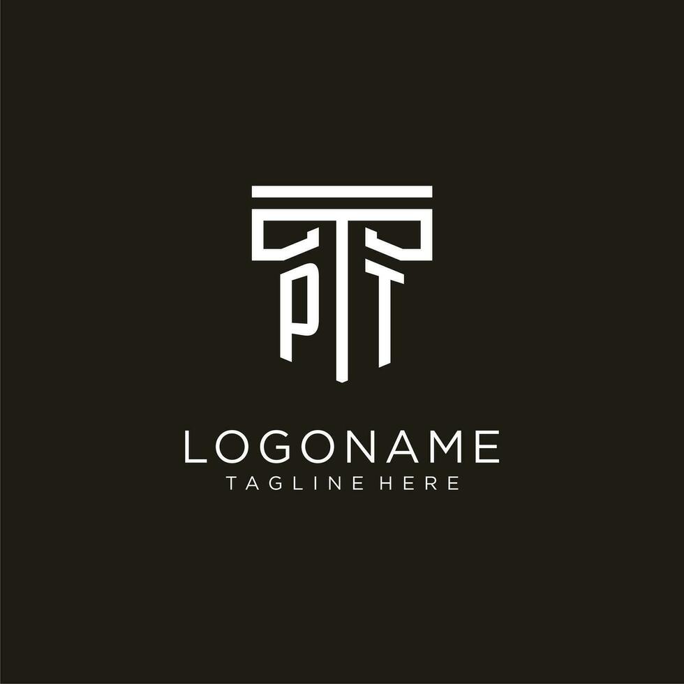 PT initial logo with geometric pillar style design vector