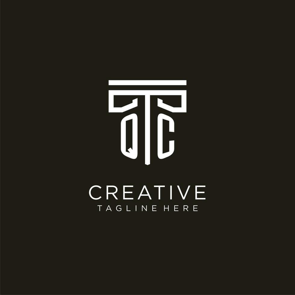 QC initial logo with geometric pillar style design vector