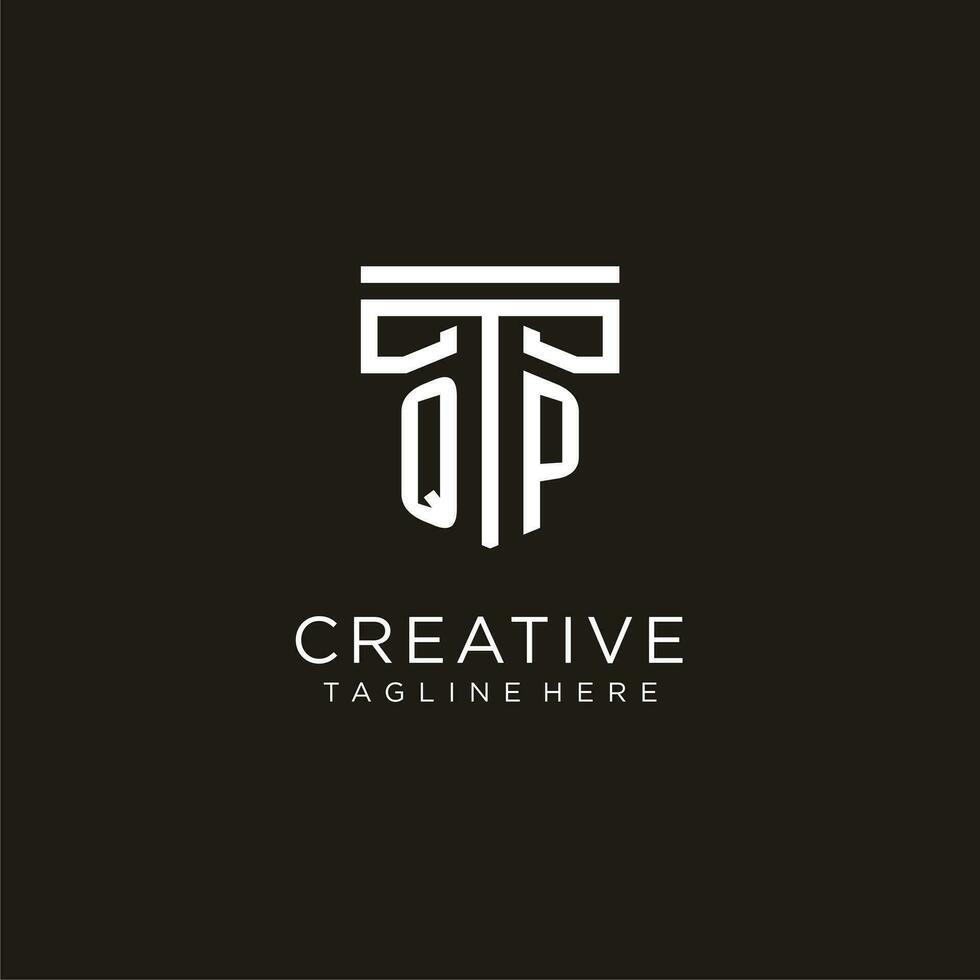 QP initial logo with geometric pillar style design vector
