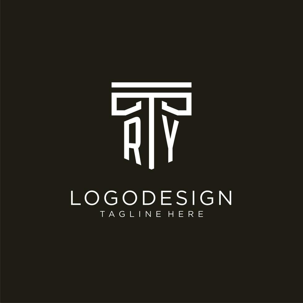 RY initial logo with geometric pillar style design vector