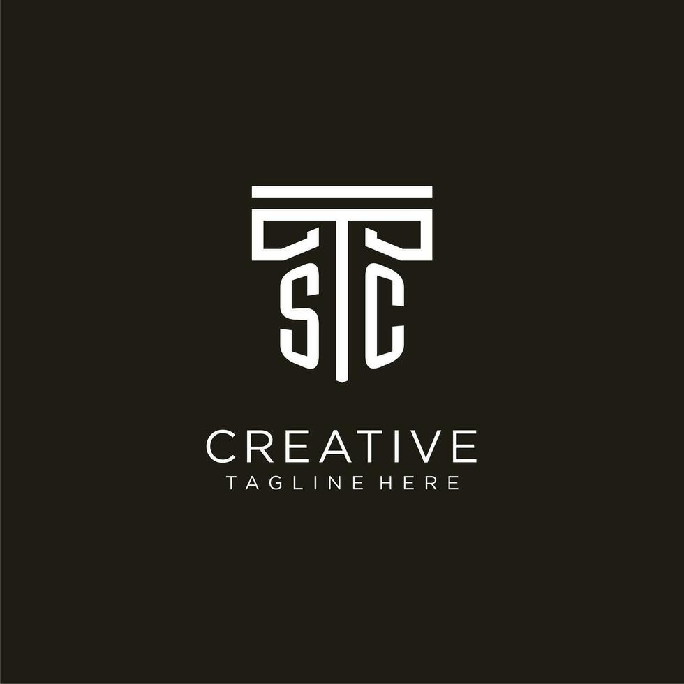 SC initial logo with geometric pillar style design vector