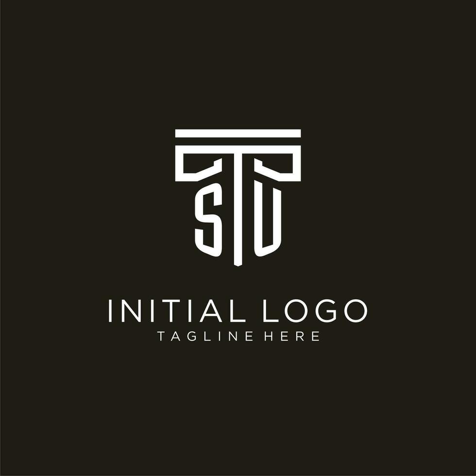 SU initial logo with geometric pillar style design vector