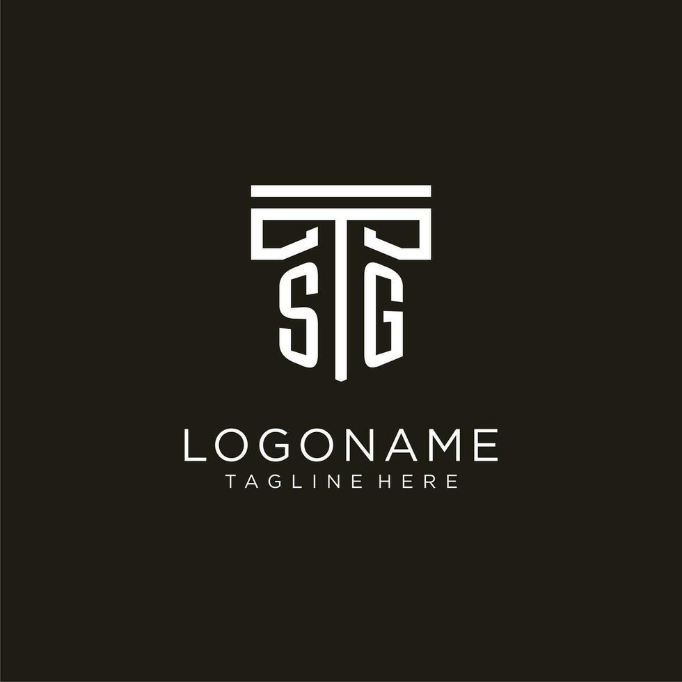 SG initial logo with geometric pillar style design vector