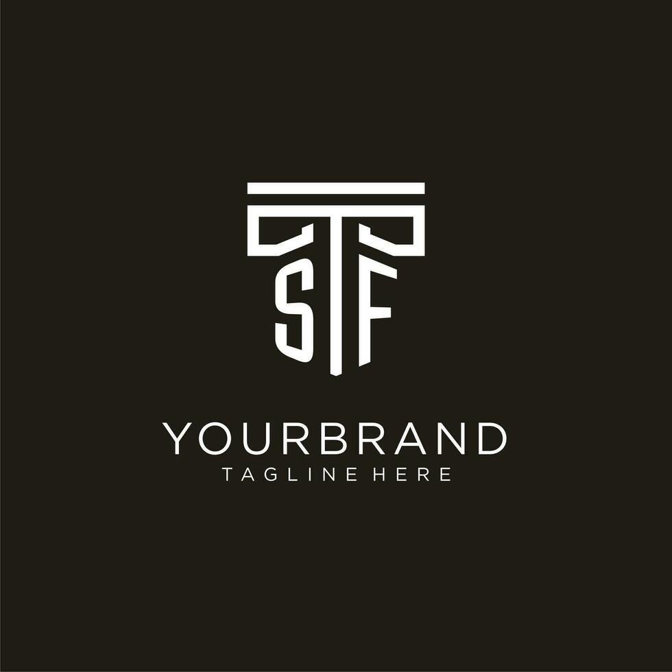 SF initial logo with geometric pillar style design vector
