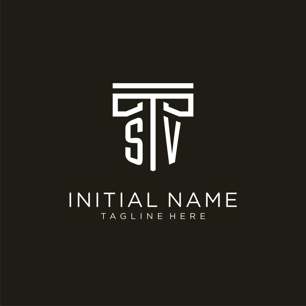 SV initial logo with geometric pillar style design vector