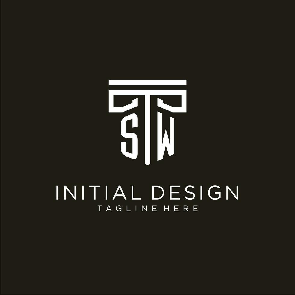 SW initial logo with geometric pillar style design vector