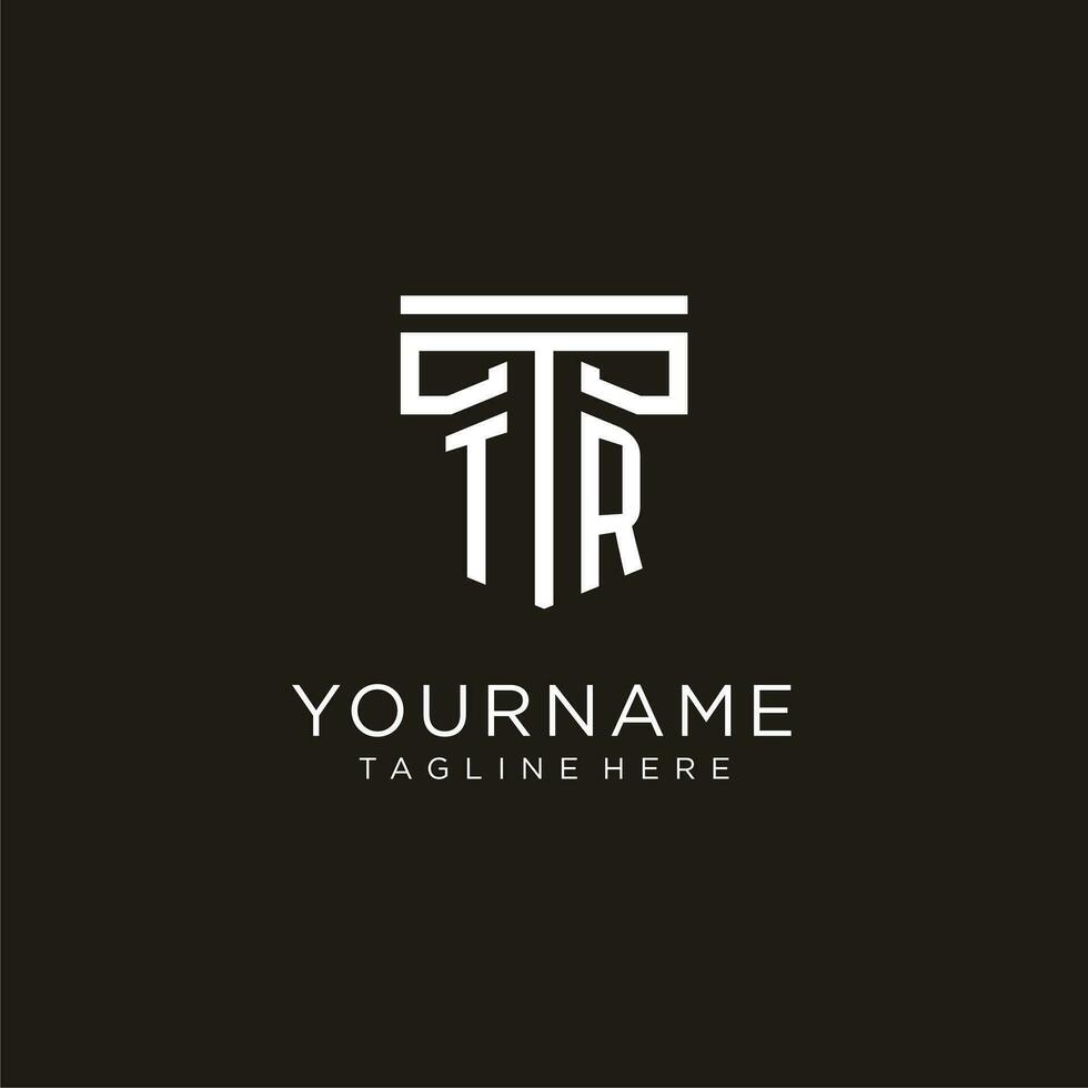 TR initial logo with geometric pillar style design vector