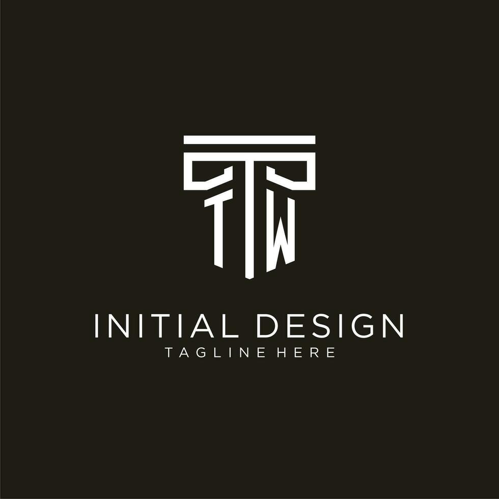 TW initial logo with geometric pillar style design vector