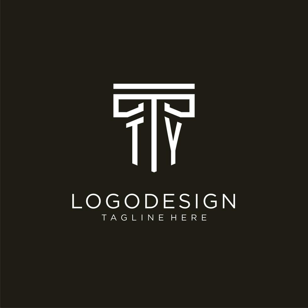 TY initial logo with geometric pillar style design vector