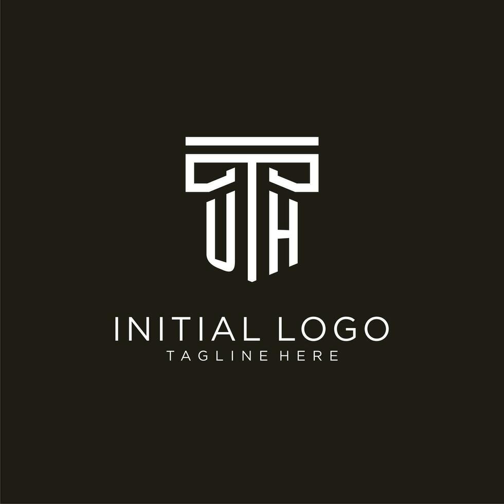 UH initial logo with geometric pillar style design vector