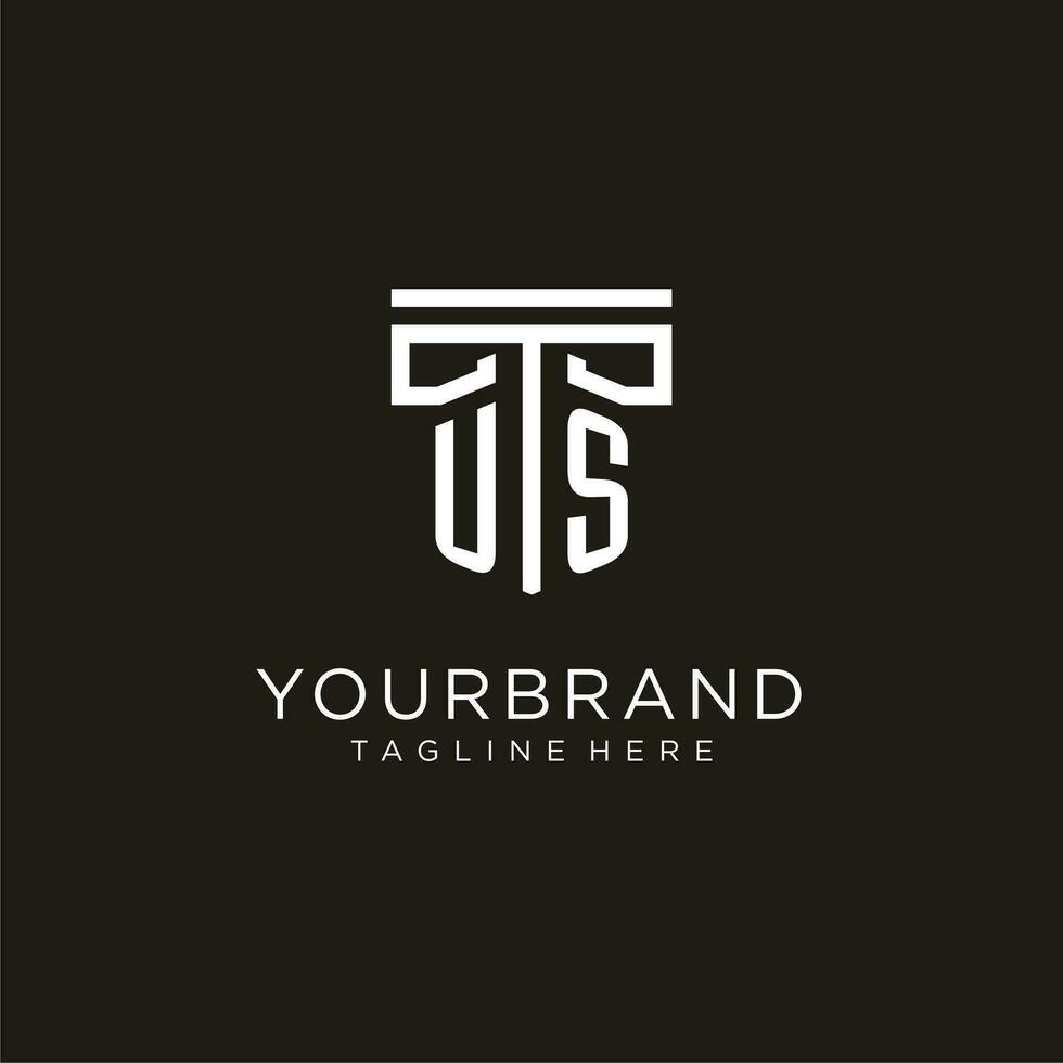 US initial logo with geometric pillar style design vector