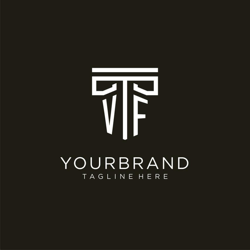 VF initial logo with geometric pillar style design vector