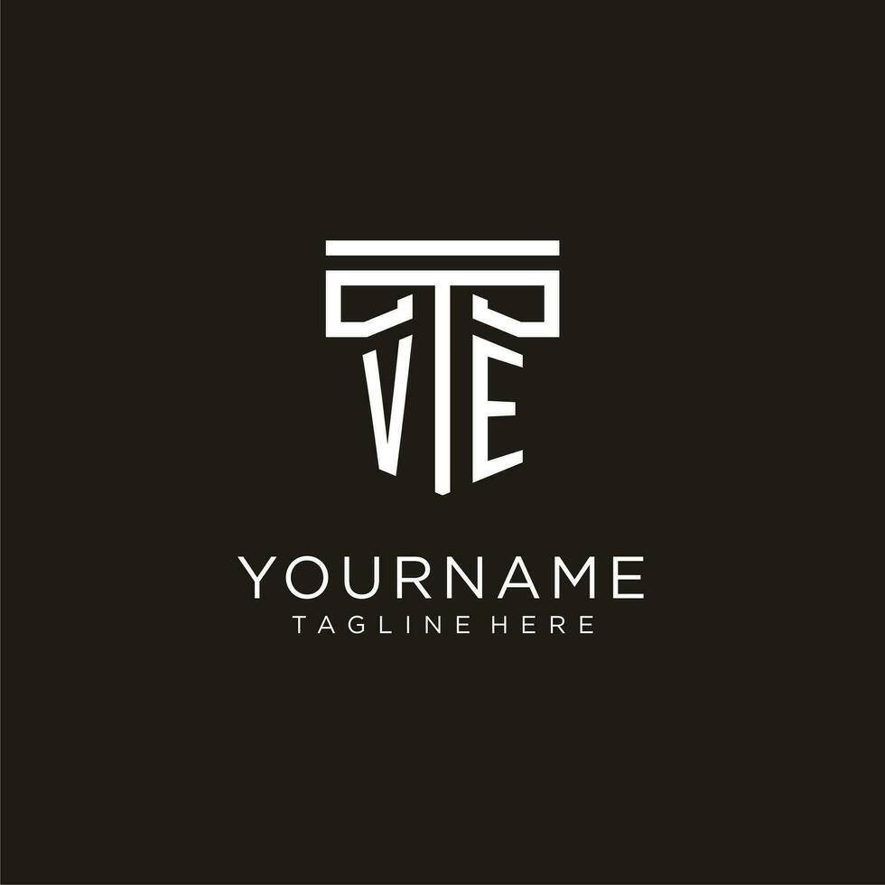 VE initial logo with geometric pillar style design vector