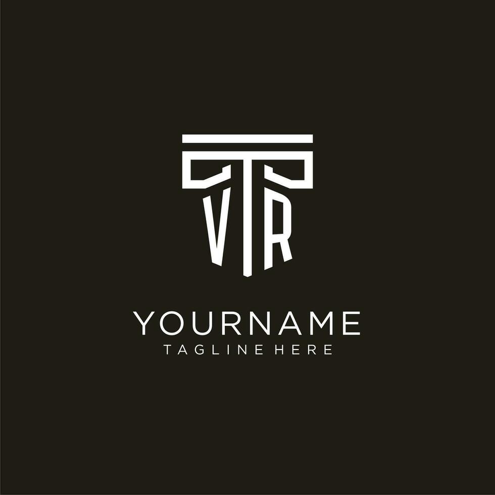VR initial logo with geometric pillar style design vector