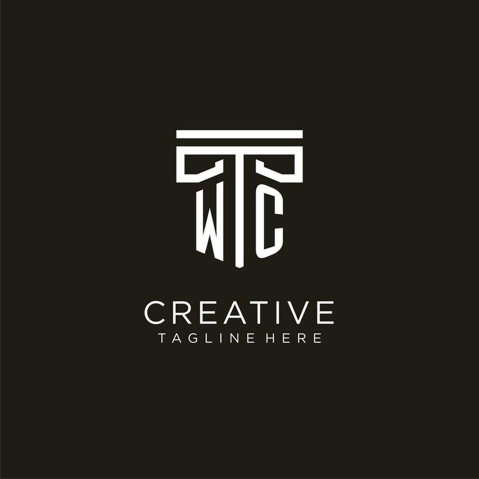 WC initial logo with geometric pillar style design vector