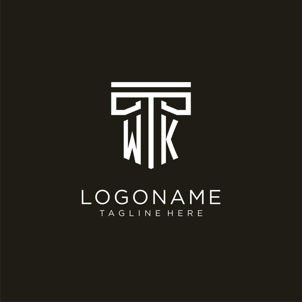 WK initial logo with geometric pillar style design vector