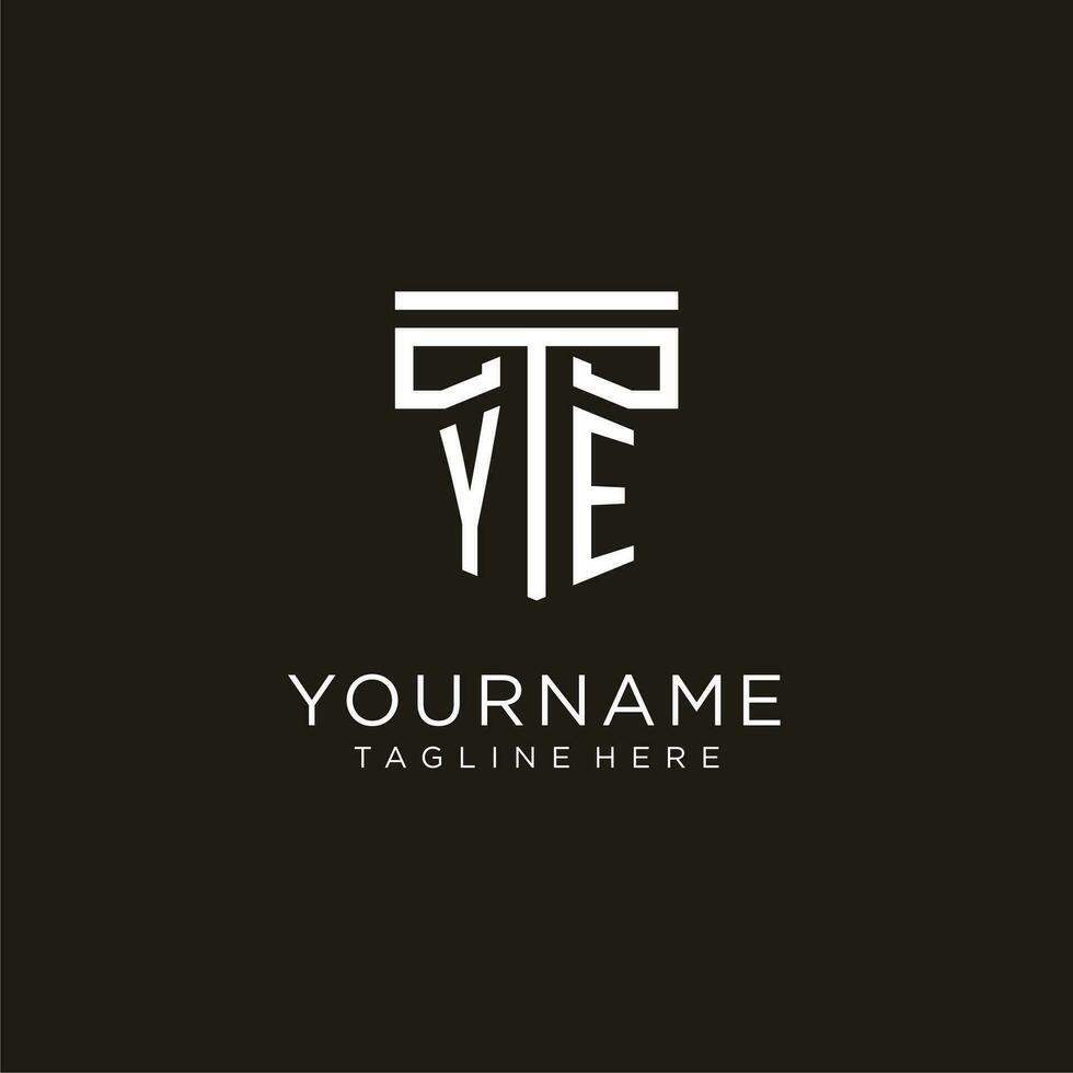 YE initial logo with geometric pillar style design vector