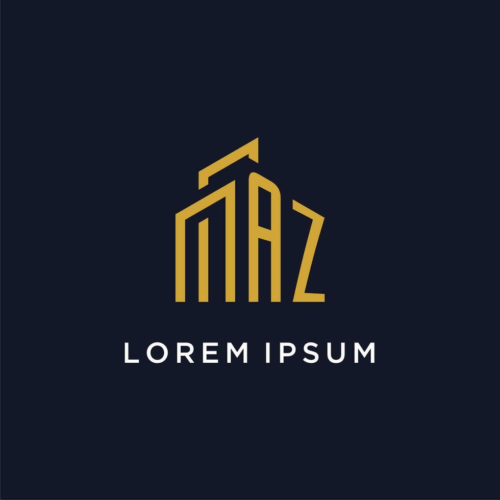 AZ initial monogram with building logo design vector