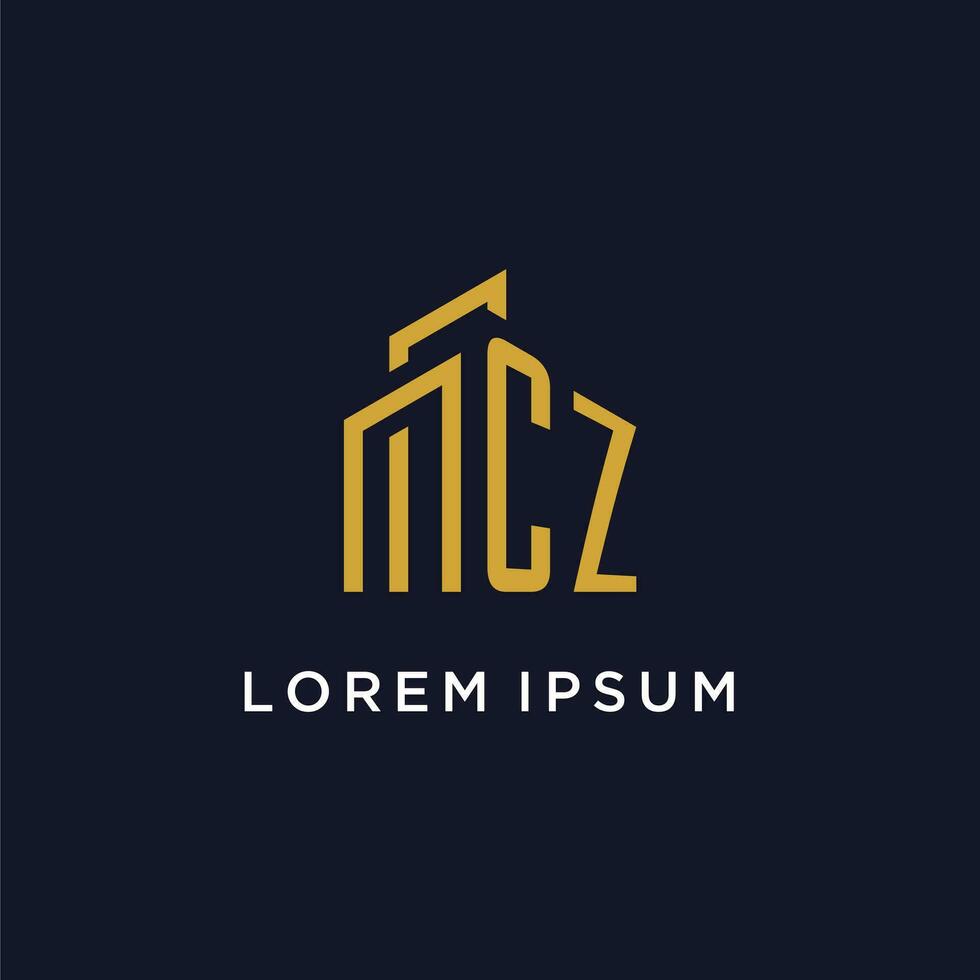CZ initial monogram with building logo design vector