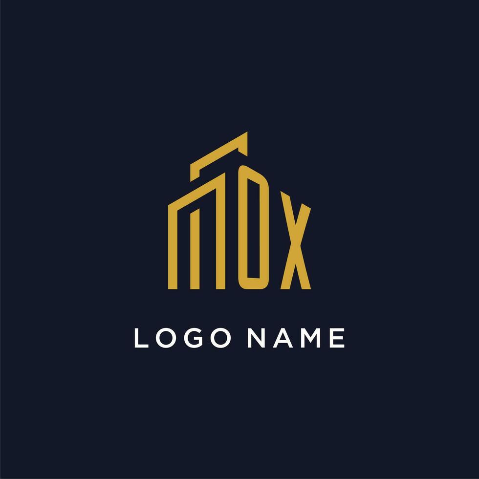 OX initial monogram with building logo design vector