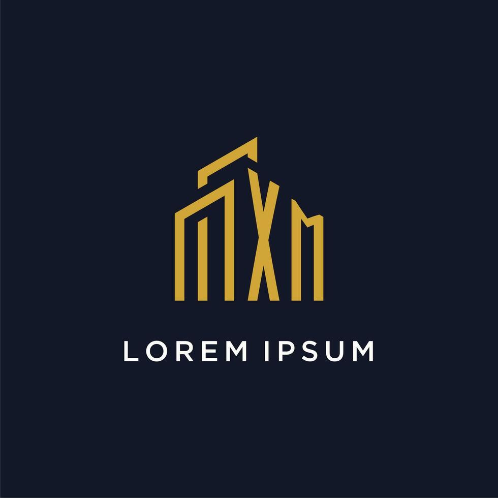 XM initial monogram with building logo design vector