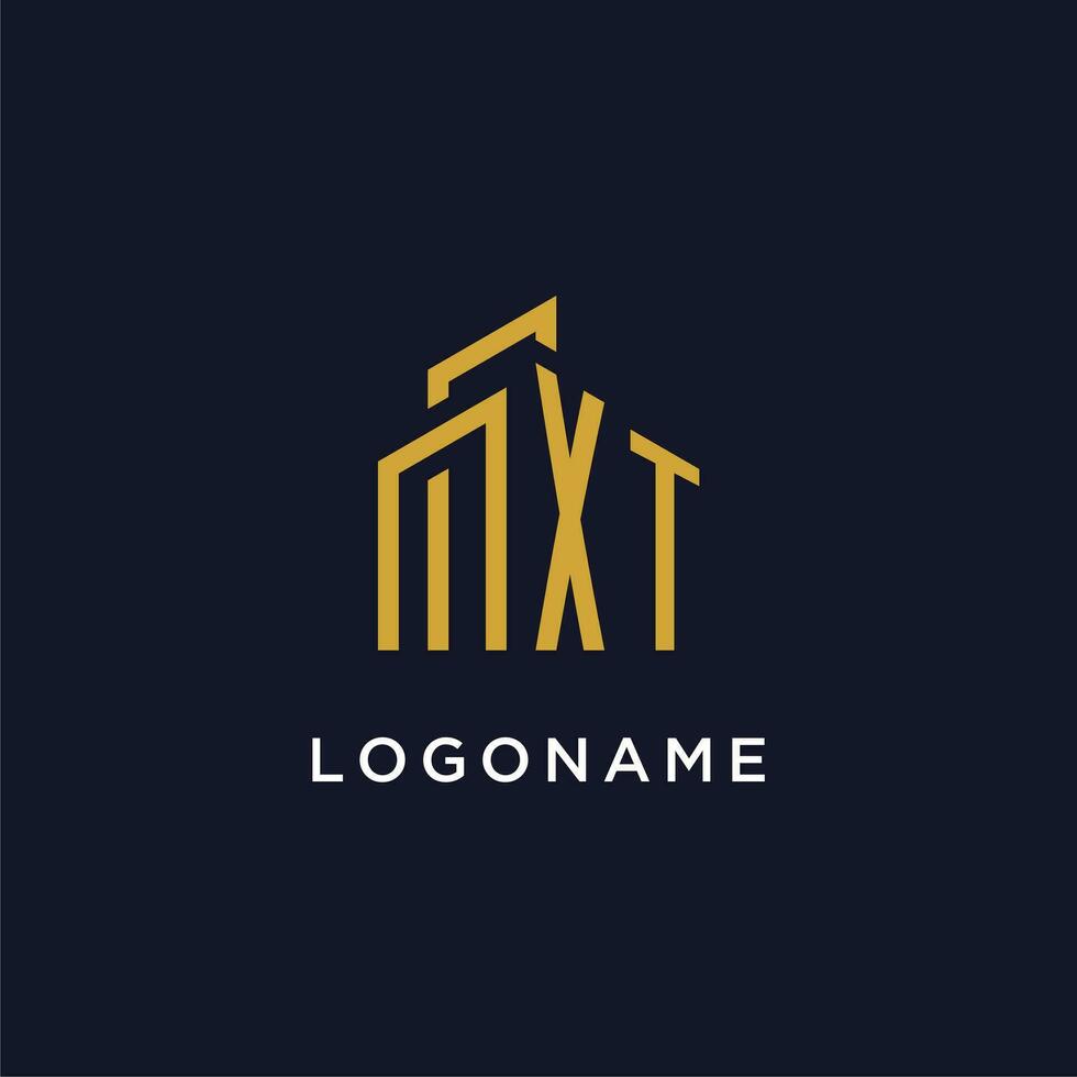 XT initial monogram with building logo design vector