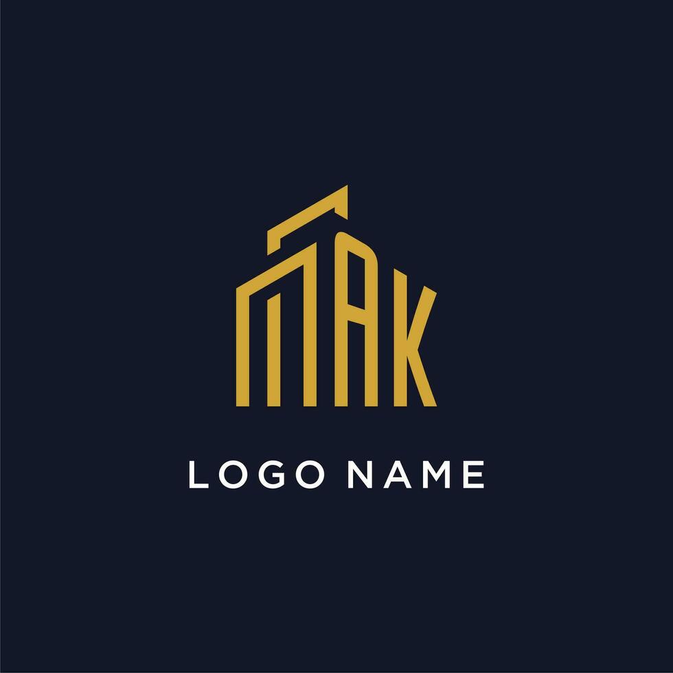 AK initial monogram with building logo design vector