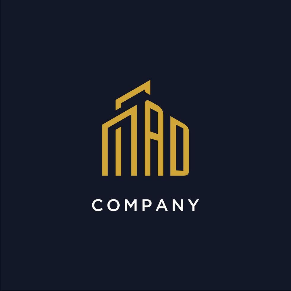 AD initial monogram with building logo design vector