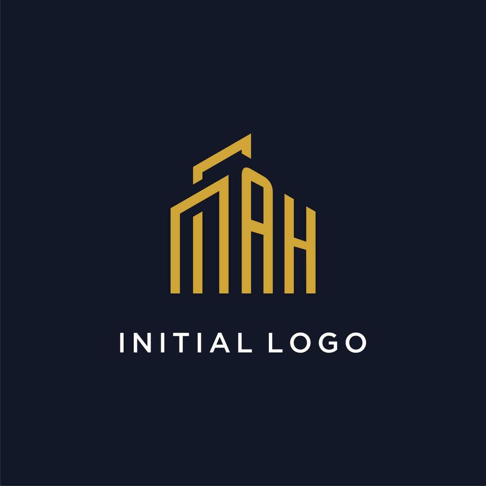 AH initial monogram with building logo design vector