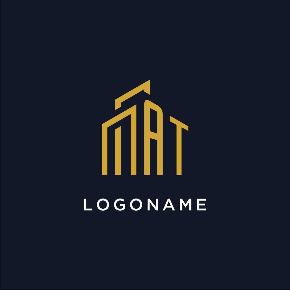 AT initial monogram with building logo design vector