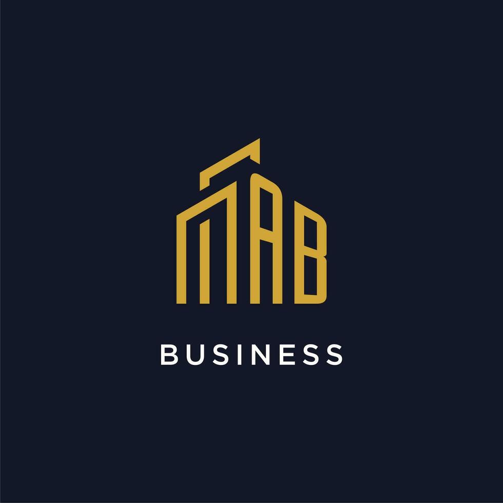 AB initial monogram with building logo design vector