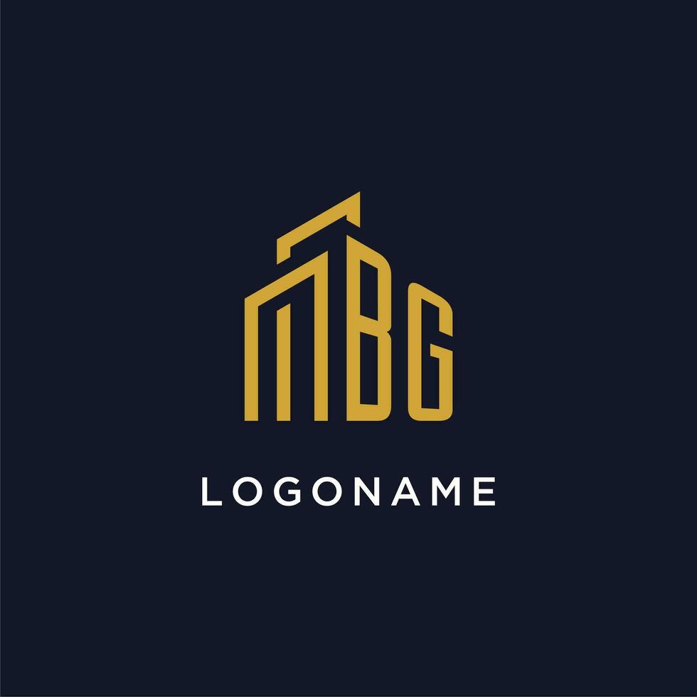 BG initial monogram with building logo design vector