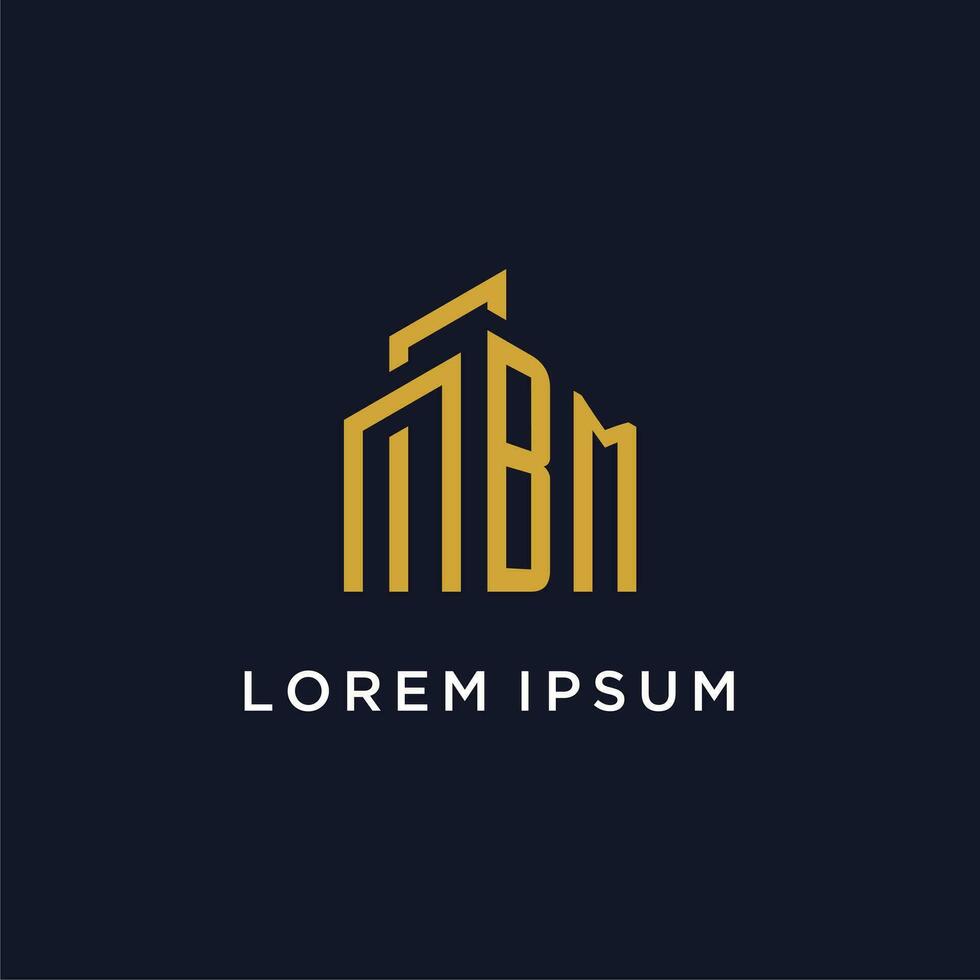 BM initial monogram with building logo design vector