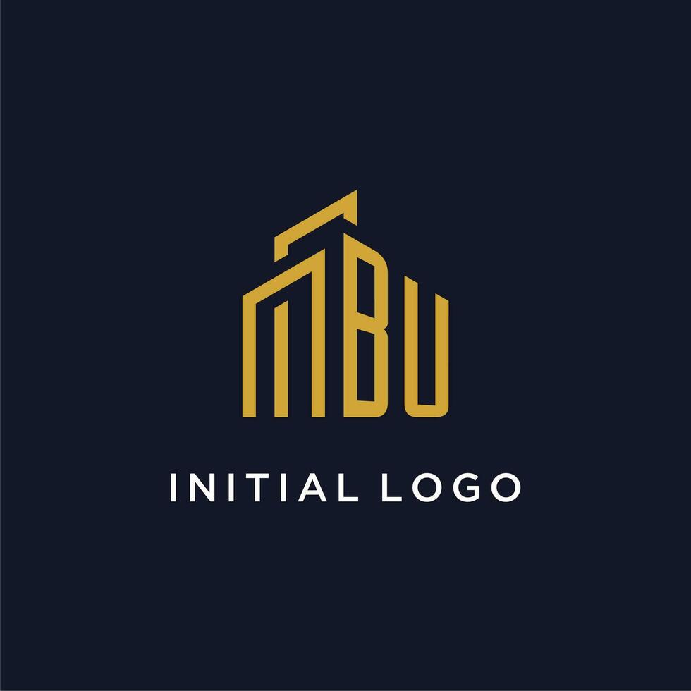BU initial monogram with building logo design vector